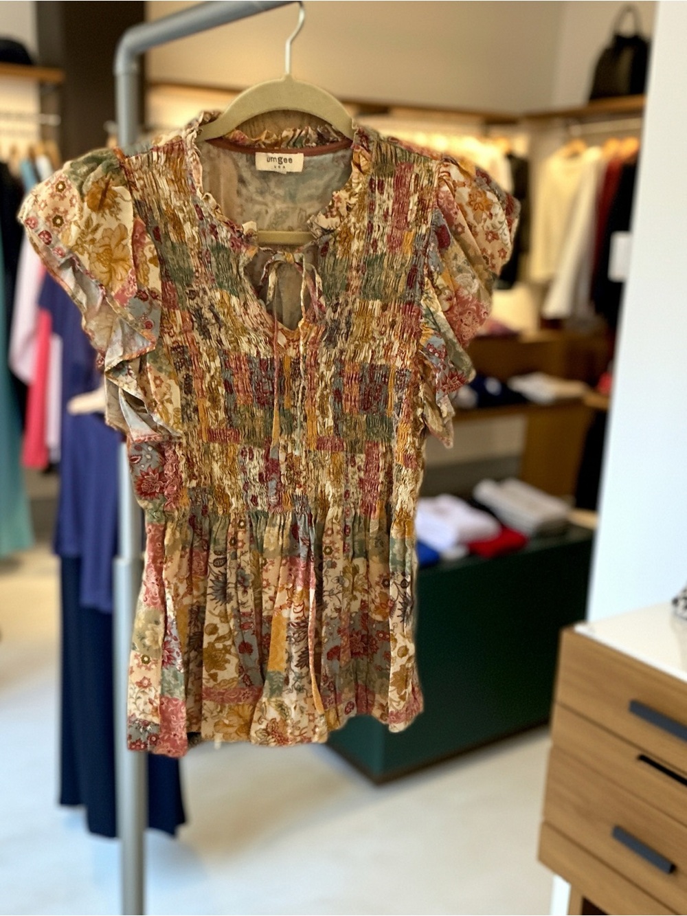 Umgee Floral Boho Ruffle Sleeve Peasant Top Size S